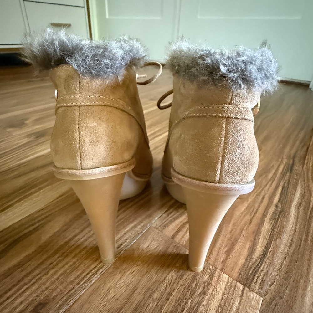 New Michael Kors Brown Fur-Trimmed Women's Heeled Lace Up Ankle Boots size 6 - Picture 3 of 14